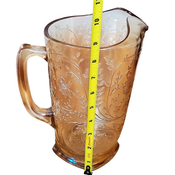 Vintage Jeanette Carnival Glass Pitcher Floragold Louisa 8.5" Iridescent - Picture 7 of 11
